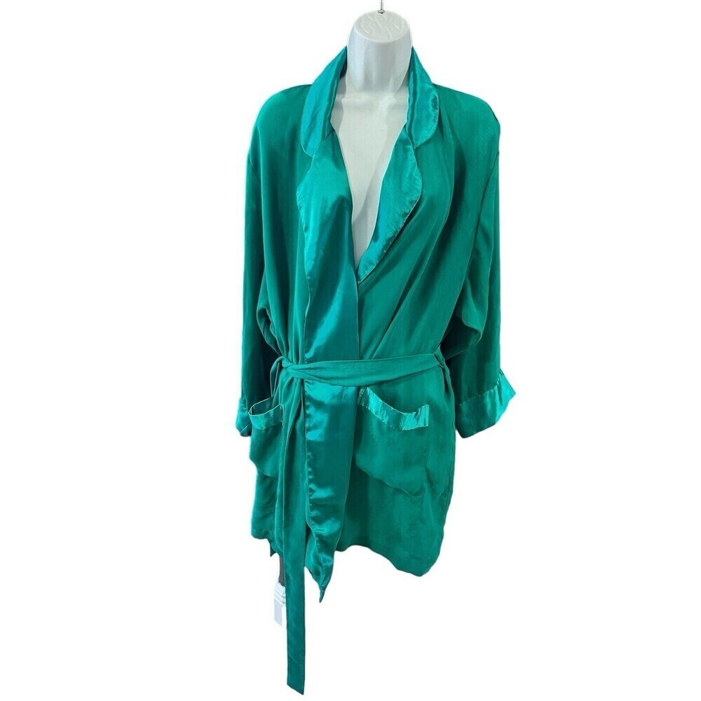 Vintage Victoria's Secret Gold Label Green Satin Kimono Robe Size M
